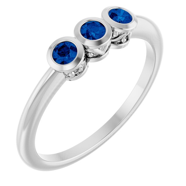 Sterling Silver Natural Blue Sapphire Three-Stone Ring